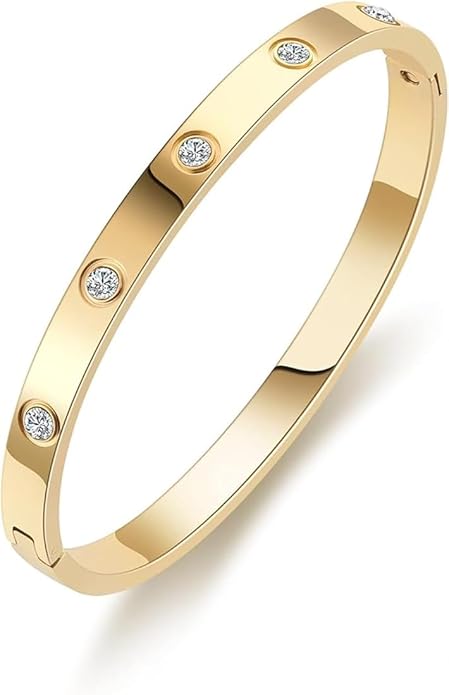Stainless Steel adjustable Bangle with crystal stone for Women