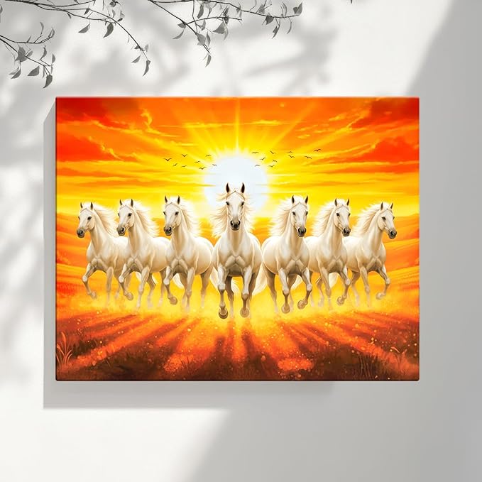 Rousrie Big Size 7 Horses Vastu Frame Wall Art Painting